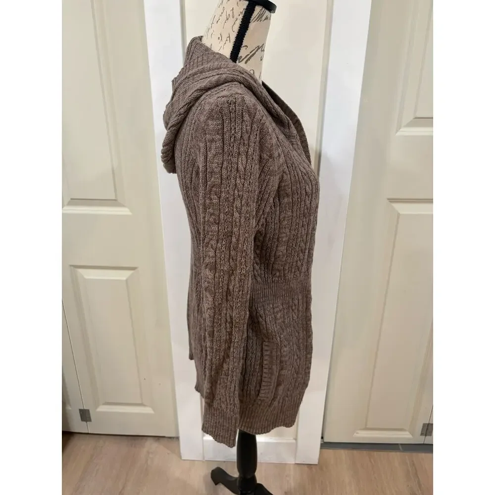 Sonoma Bown Cable Knitted Hooded Open Front Sweater Cardigan Size Small